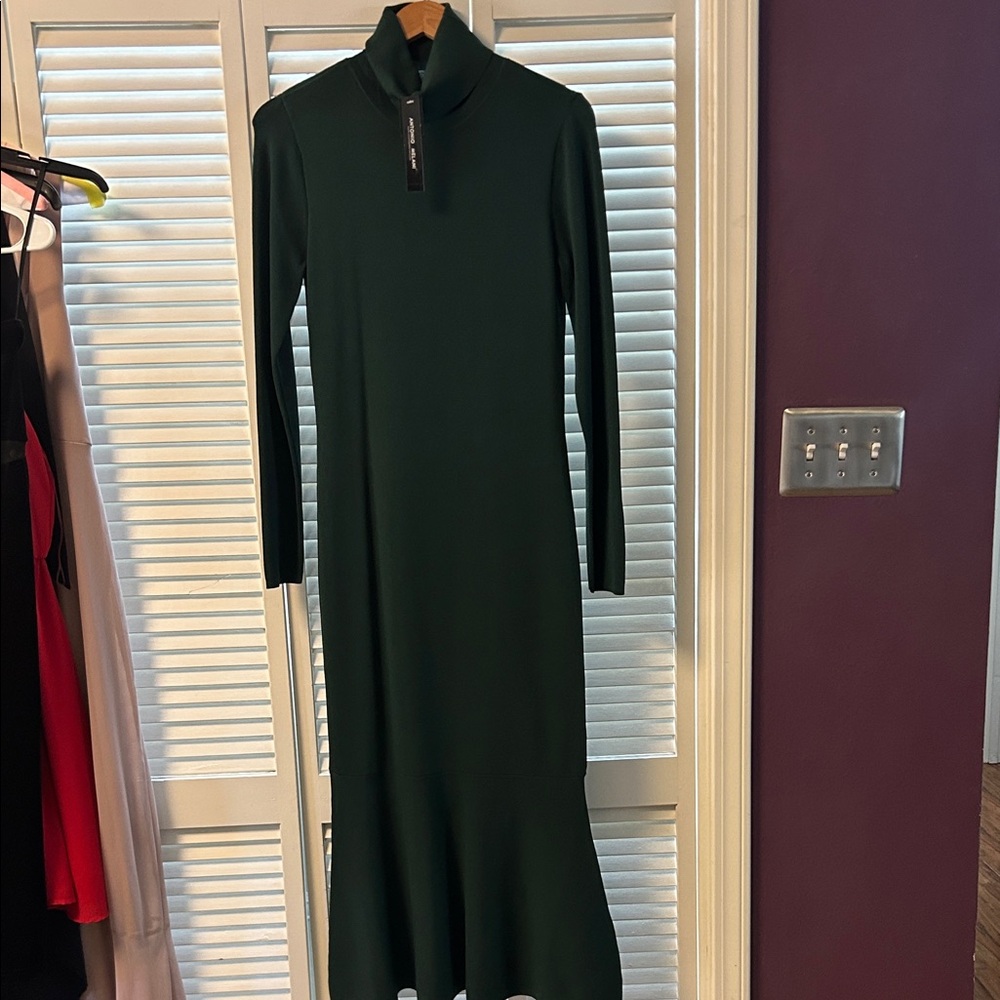 ANTONIO MELANI Dark Green Long-Sleeve Mock Neck Dress
